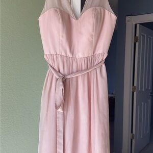 BHLDN Chic Pink Midi Dress with Sheer Details.